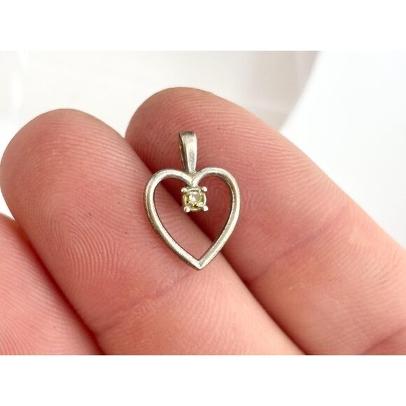 Heart Shaped CZ Accented Tiny Sterling Silver 925 Vintage Pendant | Charm - Picture 11 of 12